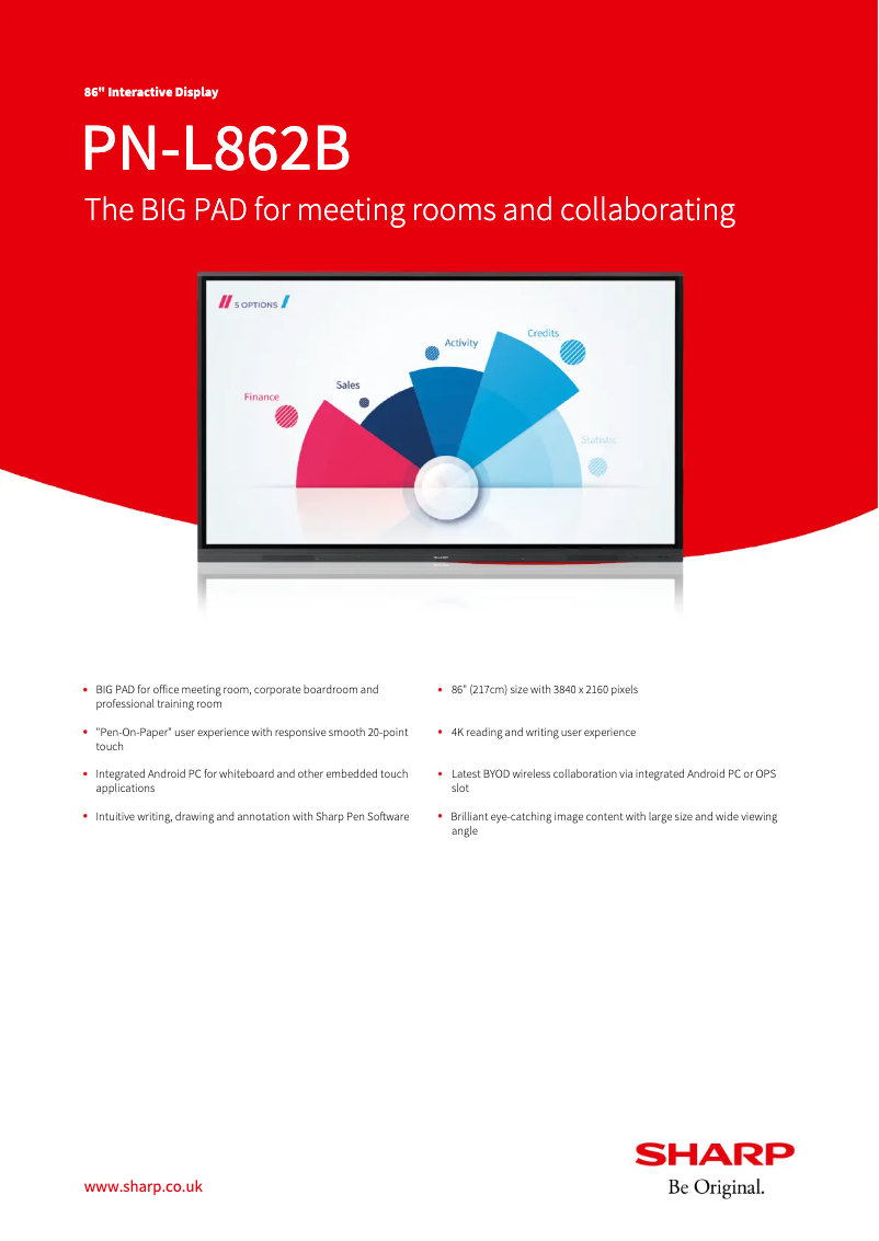 Page 1 de la notice Fiche technique Sharp PN-L862B