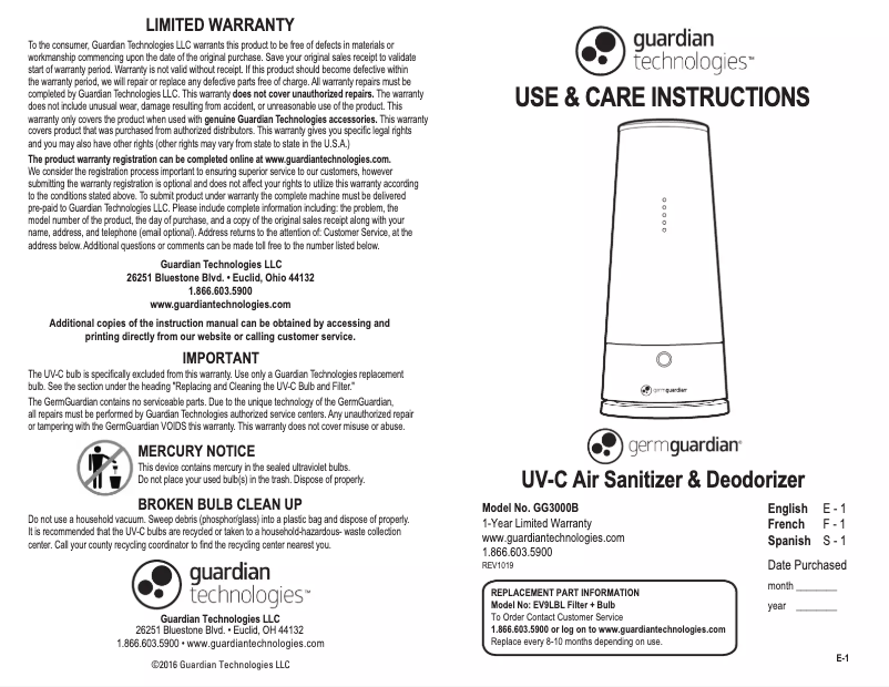 Image de la première page du manuel de l'appareil GG3000B