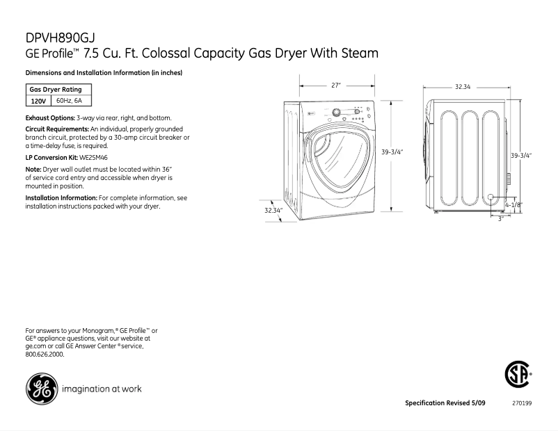 Image de la première page du manuel de l'appareil Profile DPVH890GJWW