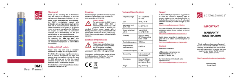 Página 1 del manual Manual de usuario SE Electronics DM2 TNT