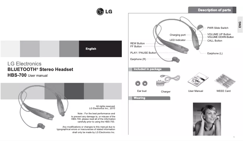 Page 1 de la notice Manuel utilisateur LG HBS-700