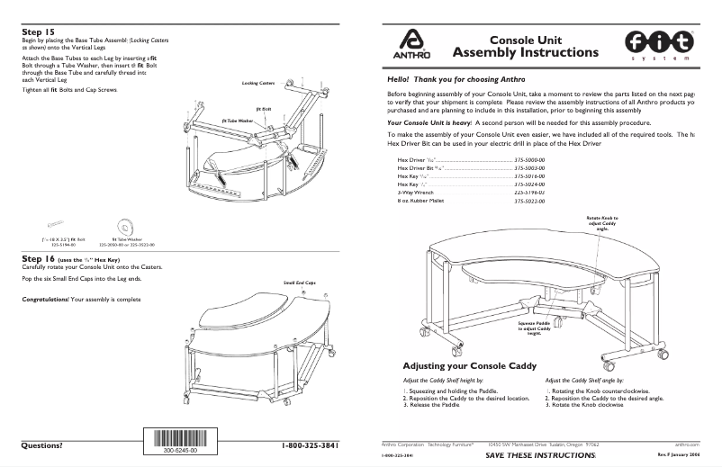Image de la première page du manuel de l'appareil Fit Console Unit
