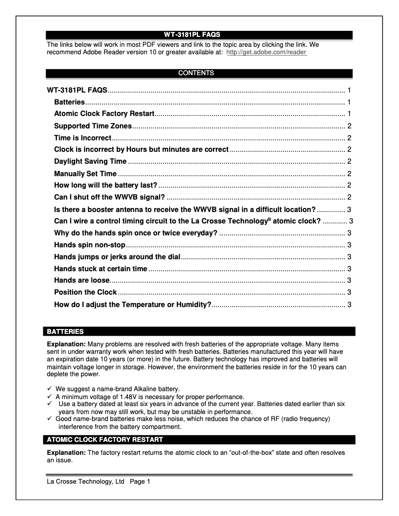 Page n°1 - FAQ La Crosse Technology WT-3181PL