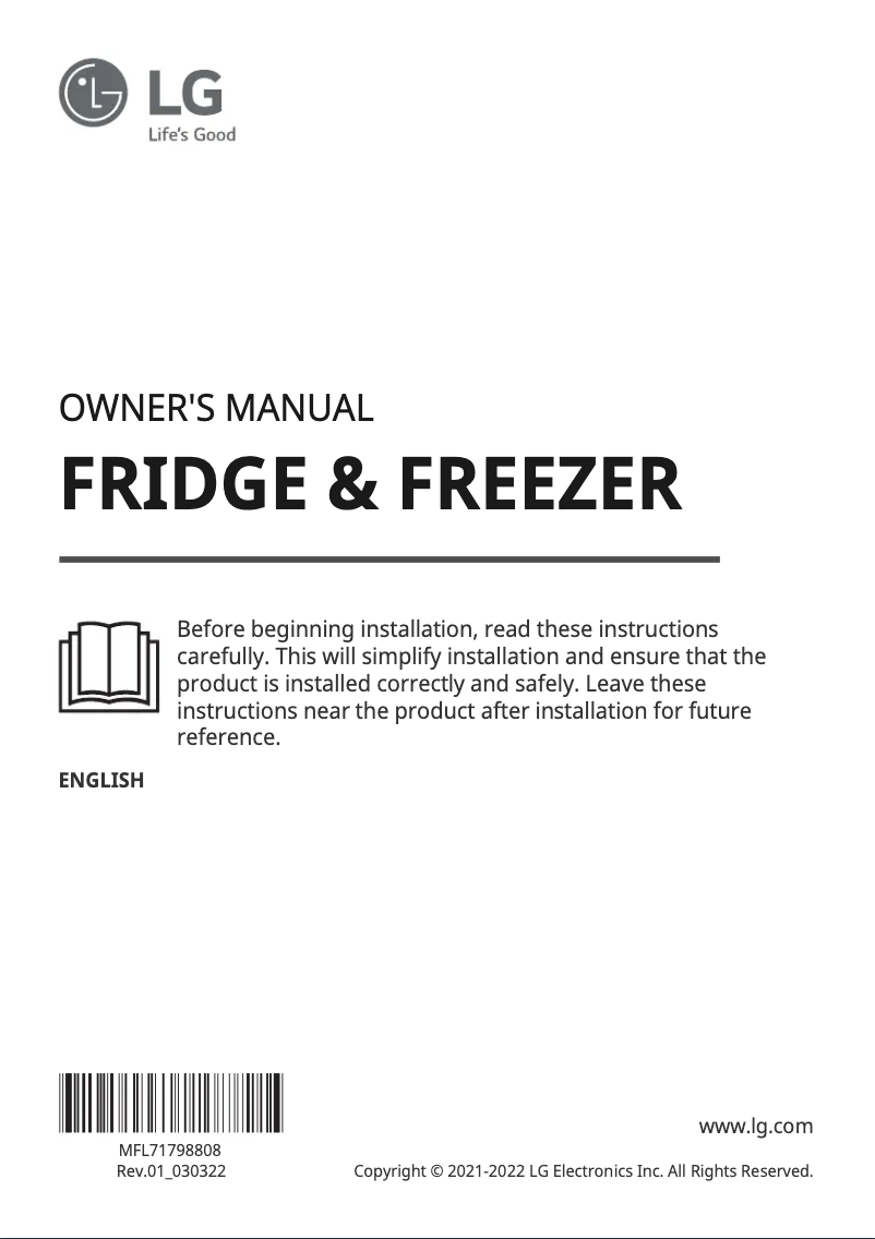Page 1 de la notice Manuel utilisateur LG GSBV70DSTF