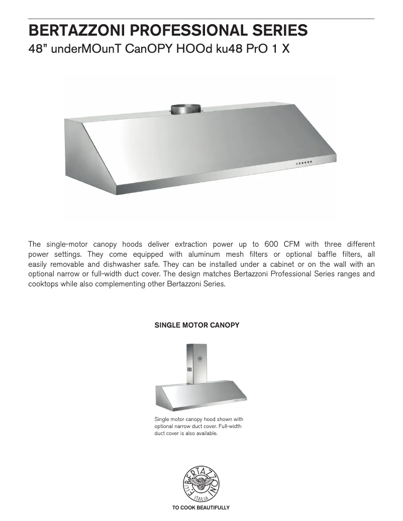 Page 1 de la notice Fiche technique Bertazzoni KU48PRO1X/14