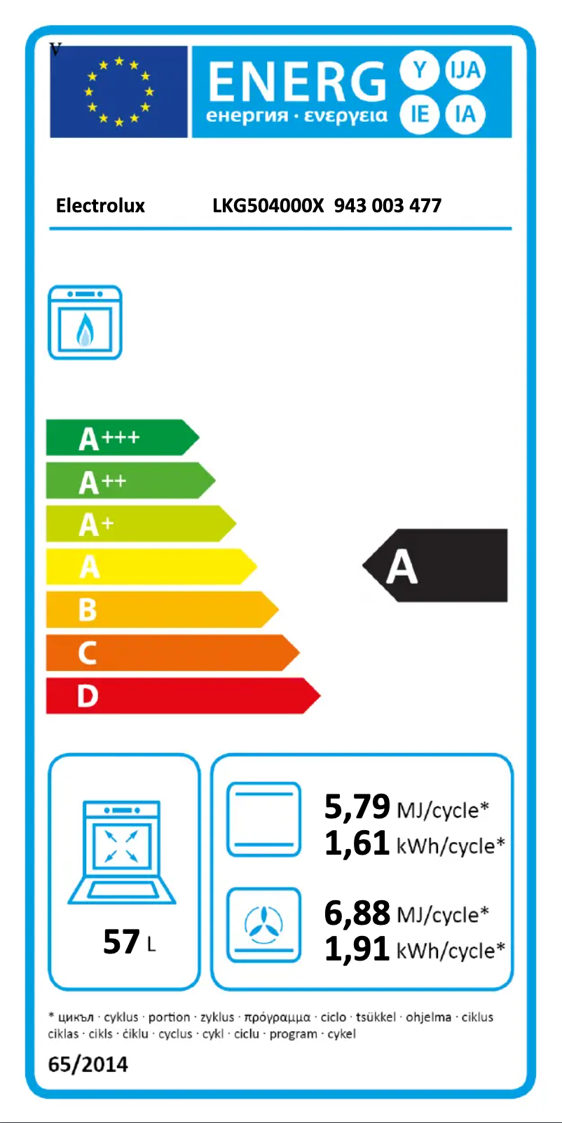 Page n°1 - Label énergétique Electrolux LKG504000X