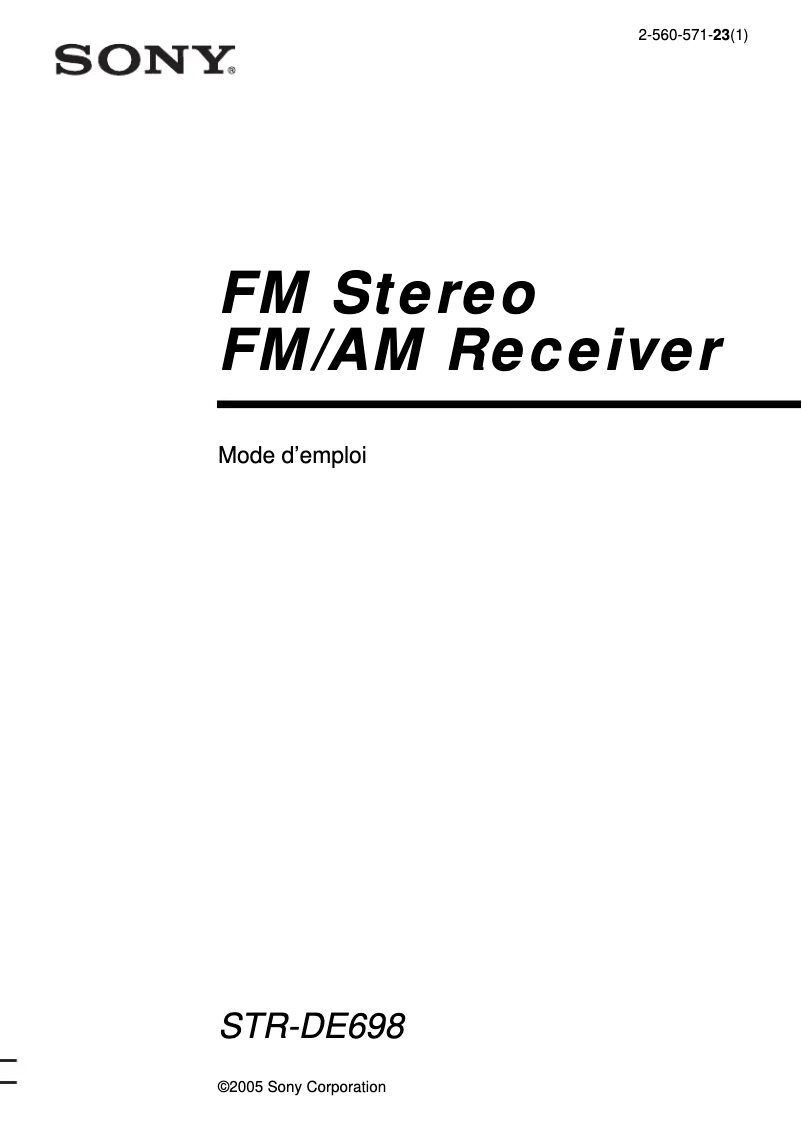 Image de la première page du manuel de l'appareil STR-DE698