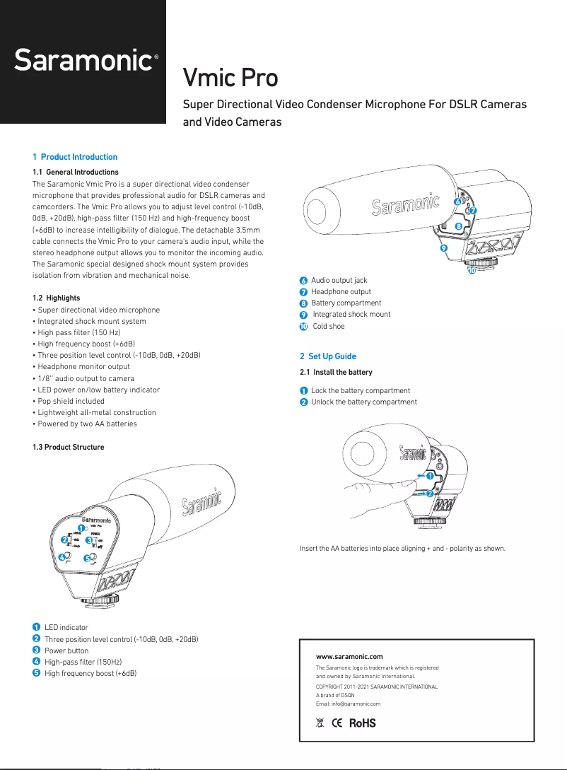 Page n°1 - Manuel utilisateur Saramonic Vmic Pro