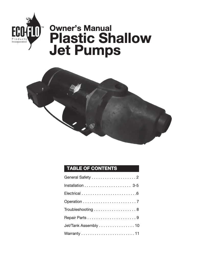 Imagen de la primera página del manual del dispositivo Plastic Shallow Jet Pump