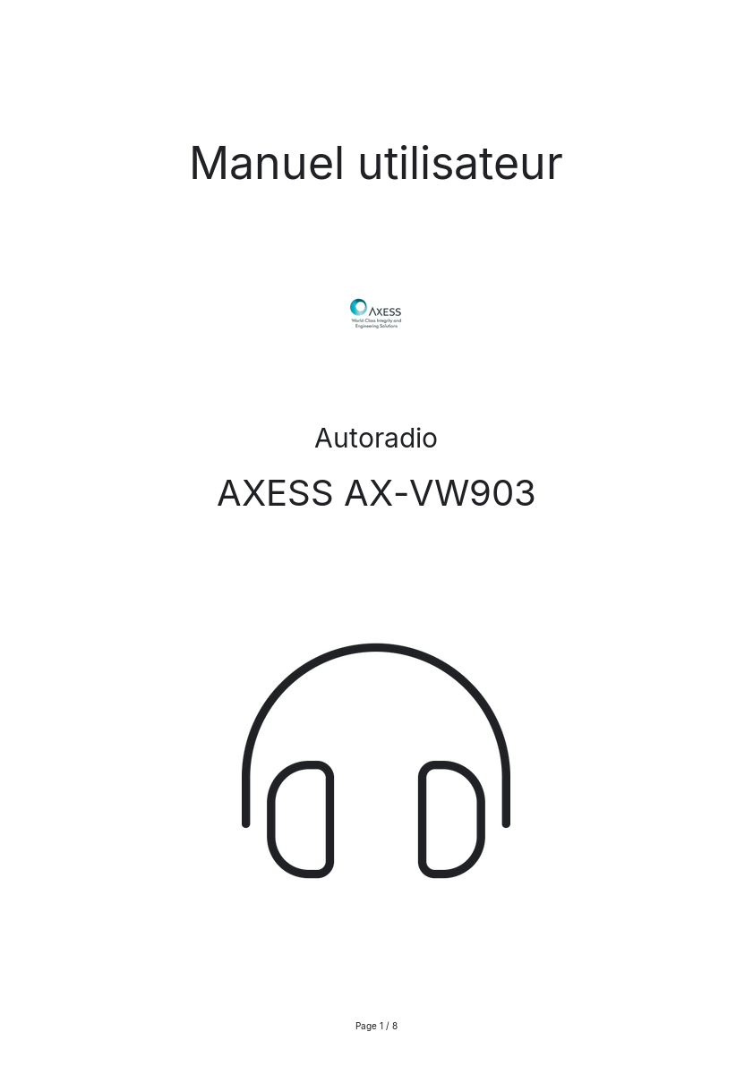 Page n°1 - Manuel utilisateur AXESS AX-VW903