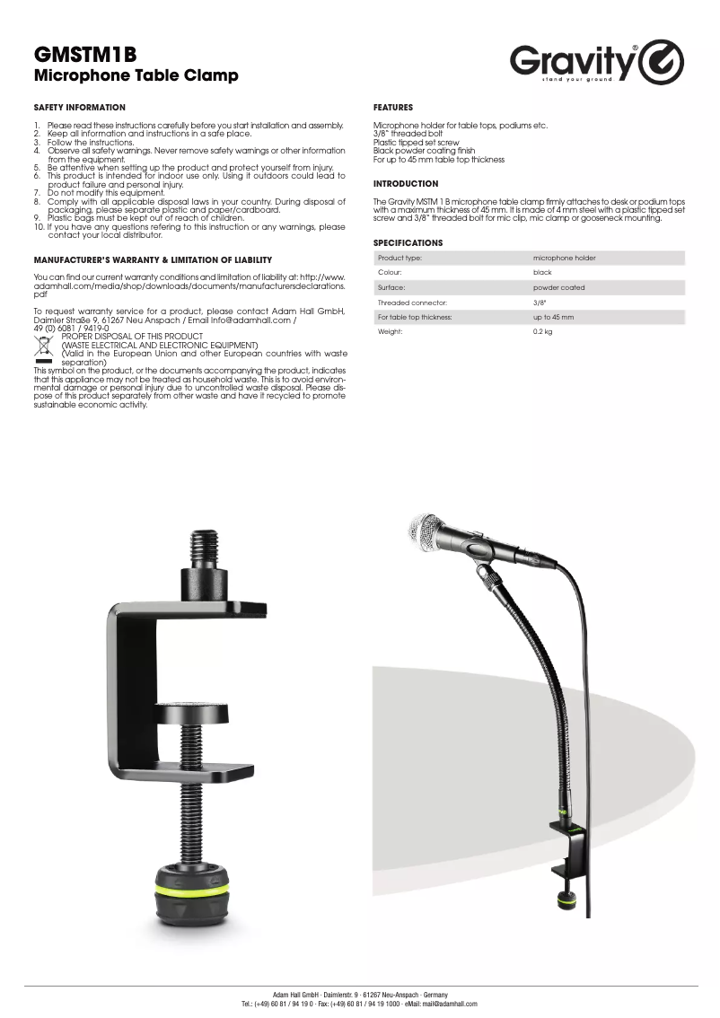 Page n°1 - Manuel utilisateur Gravity GMSTM1B