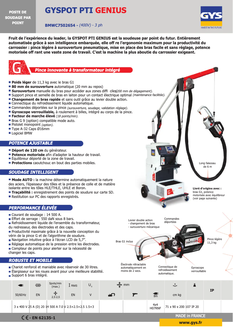 Page 1 de la notice Fiche technique GYS BMW C7502654