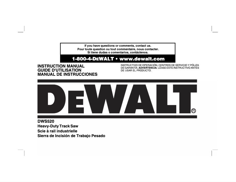 Page 1 de la notice Manuel utilisateur DeWalt DWS520K