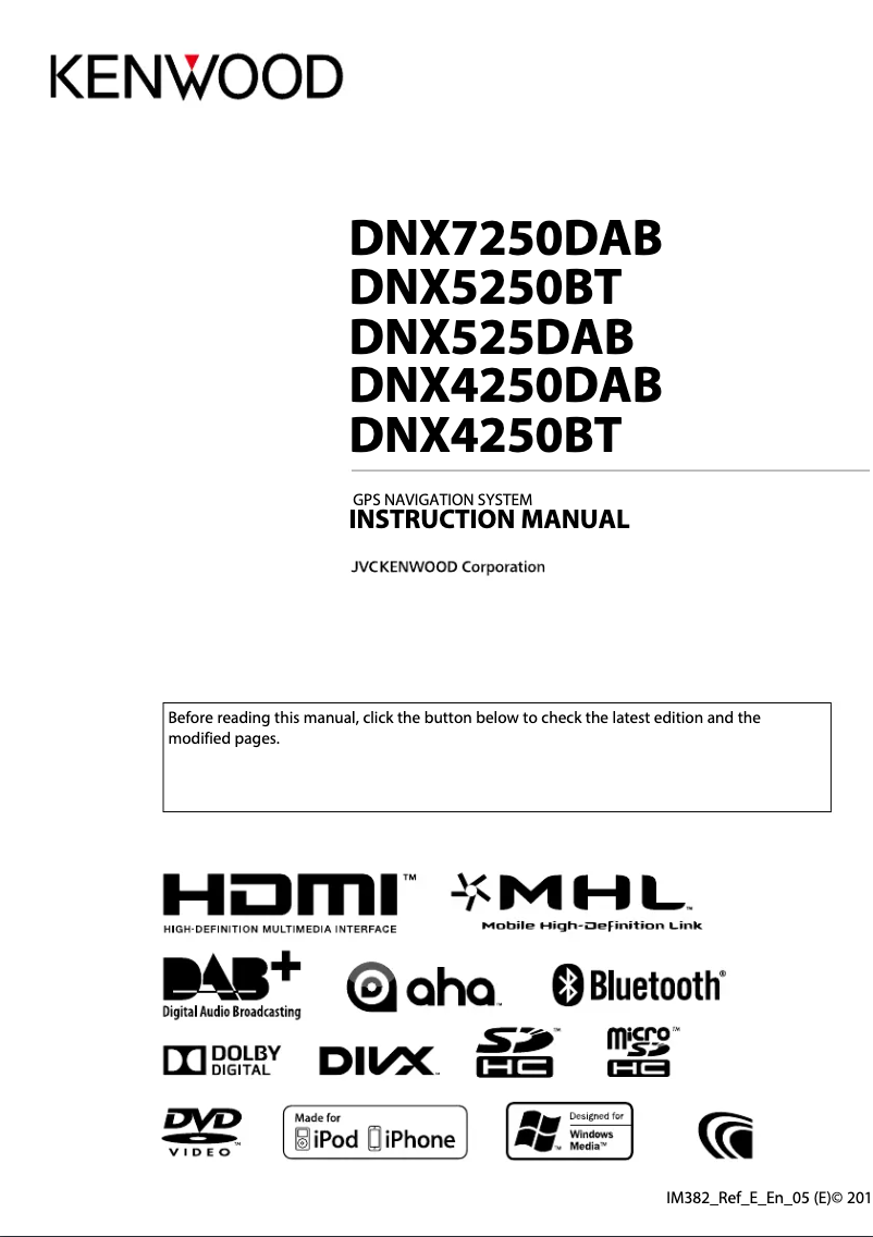Page n°1 - Manuel utilisateur Kenwood DNX5250BT
