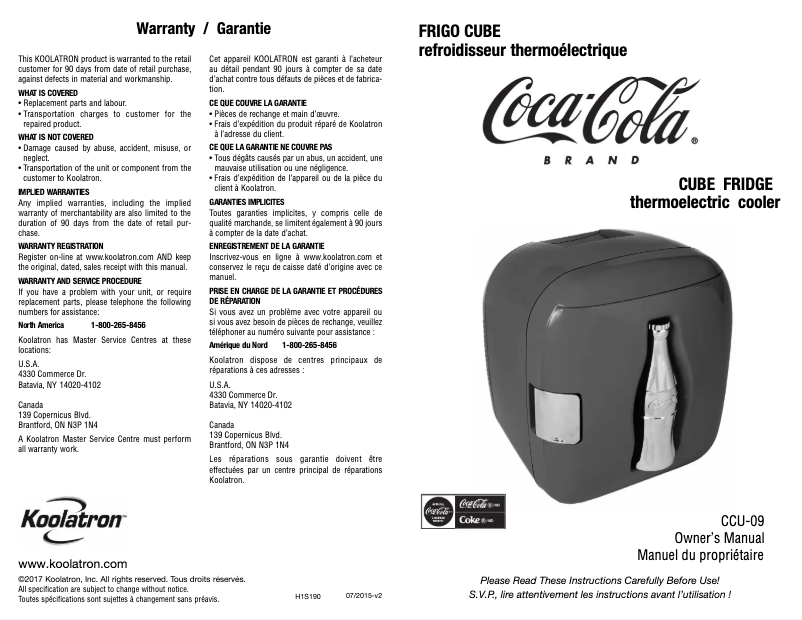 Page n°1 - Manuel utilisateur Coca-Cola CCU-09