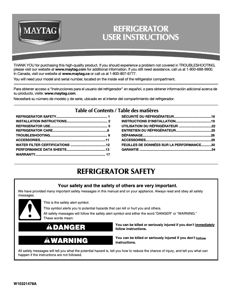 Page n°1 - Manuel utilisateur Maytag MSD2272VEW