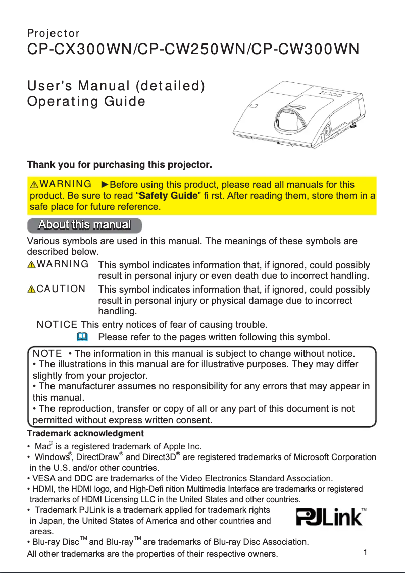 Página 1 del manual Manual de usuario Hitachi CP-CW250WN
