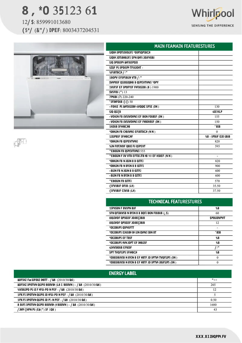Página 1 del manual Ficha técnica Whirlpool WKIO 3T123 6P