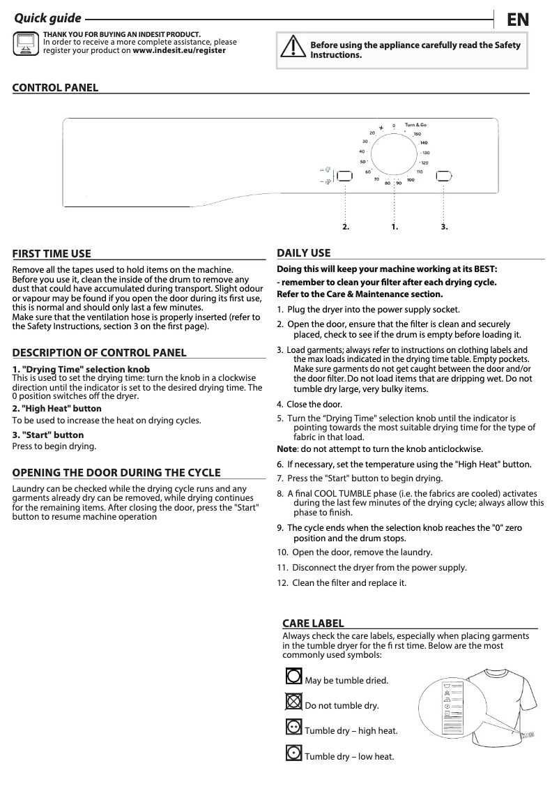 Page 1 de la notice Manuel utilisateur Indesit I1 D80S UK