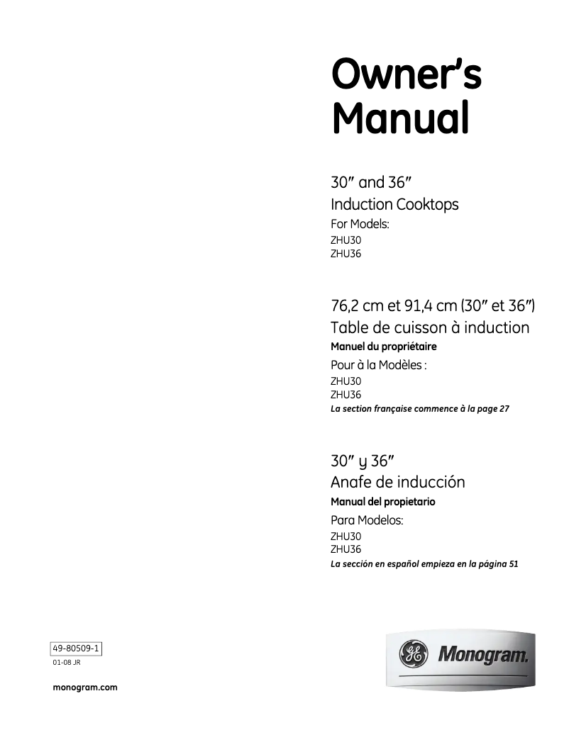 Página 1 del manual Manual de uso y mantenimiento GE ZHU36RSMSS