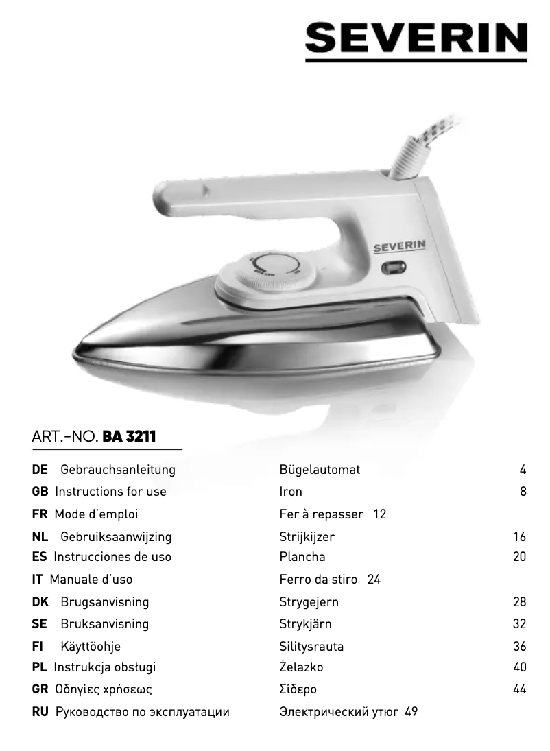 Page 1 de la notice Manuel utilisateur Severin BA 3211