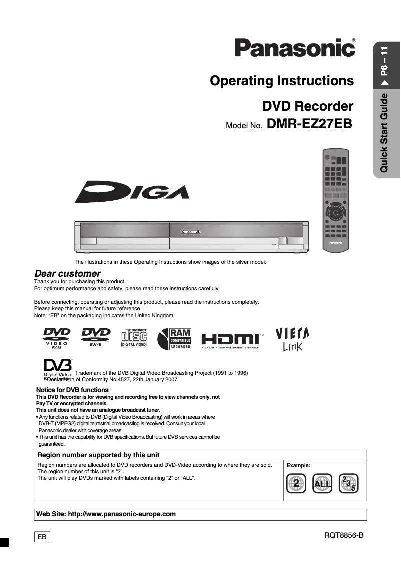Página 1 del manual Manual de usuario Panasonic DMR-EZ27