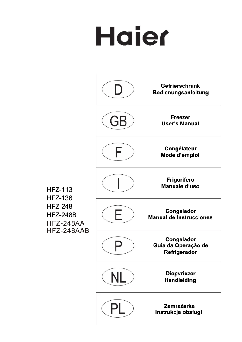 Page 1 of the manual User Manual Haier HFZ-248-AA