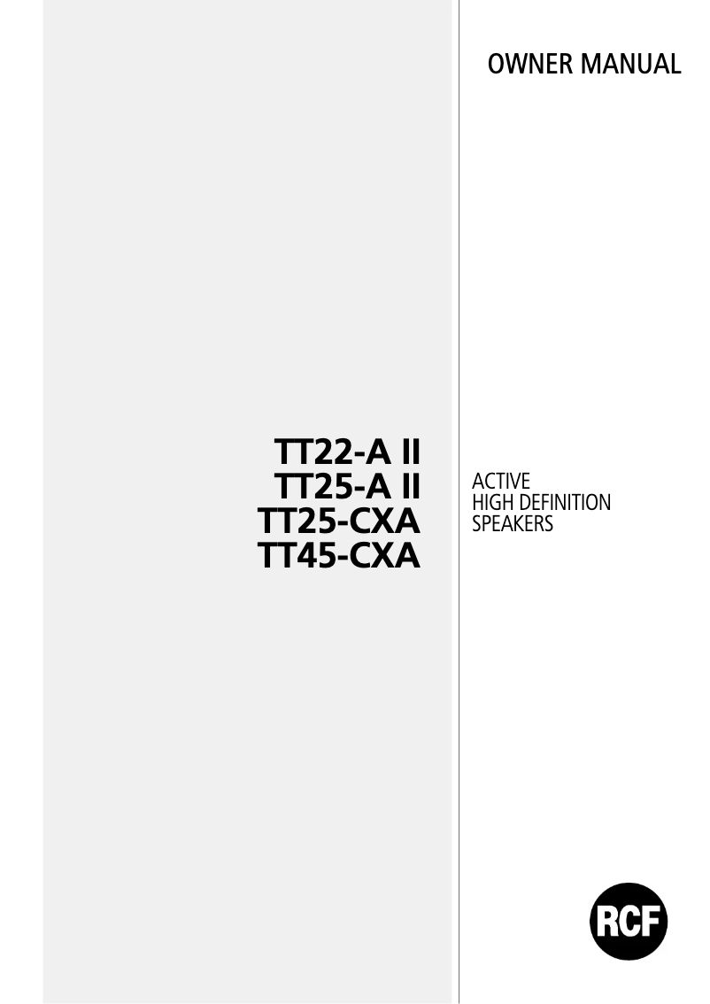 Page n°1 - Manuel utilisateur RCF TT 45-CXA