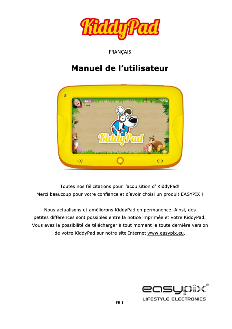 Imagen de la primera página del manual del dispositivo KiddyPad