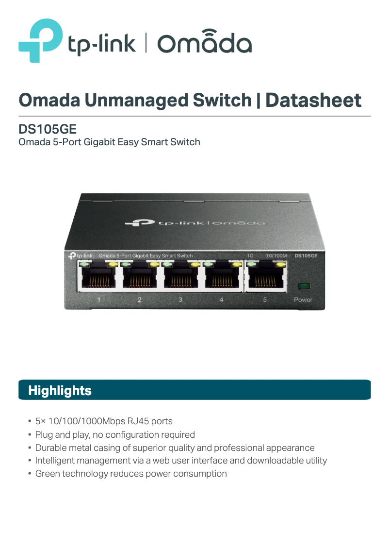 Image de la première page du manuel de l'appareil Omada DS105GE