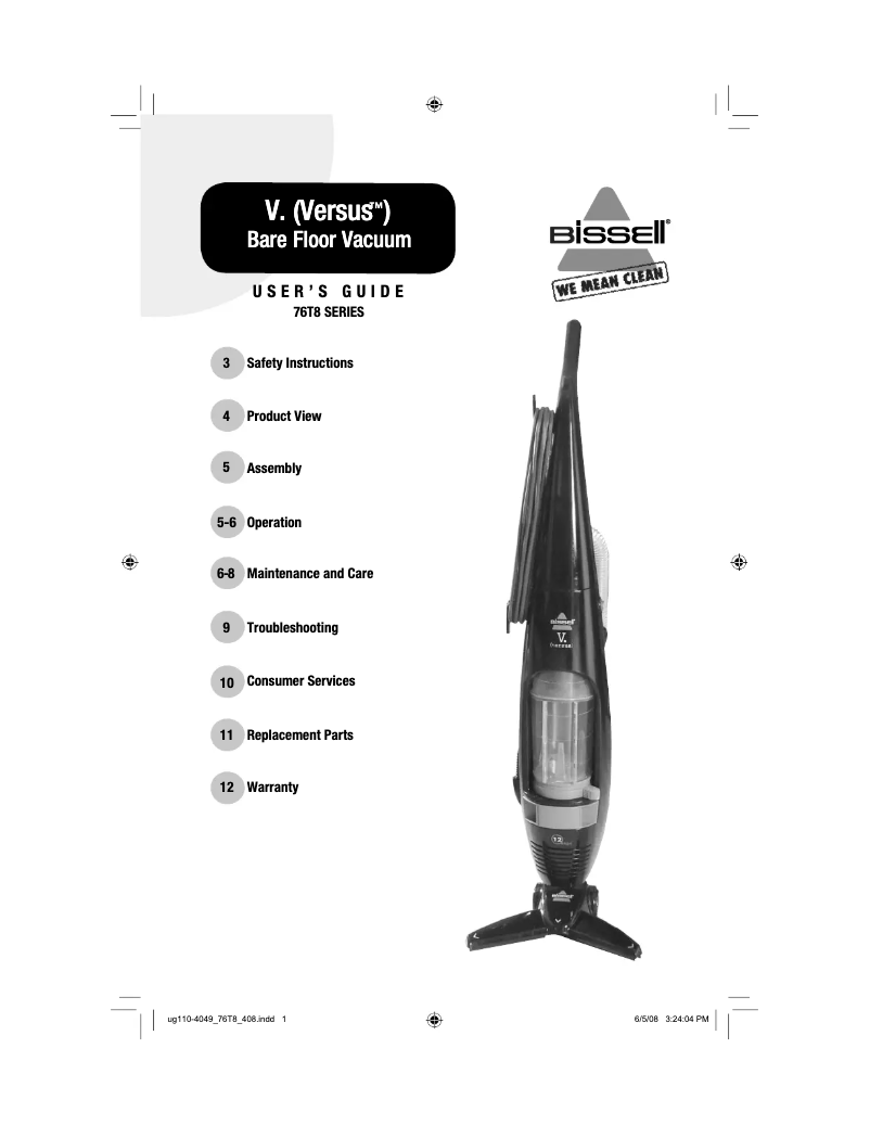 Page 1 de la notice Manuel utilisateur Bissell Versus 76T8