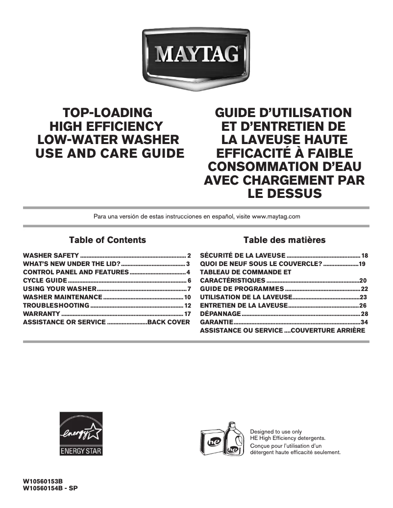 Page n°1 - Manuel utilisateur Maytag MVWC425BW