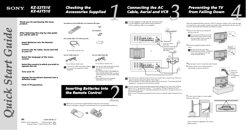 Page 1 de la notice Guide d'installation Sony KZ-42TS1E