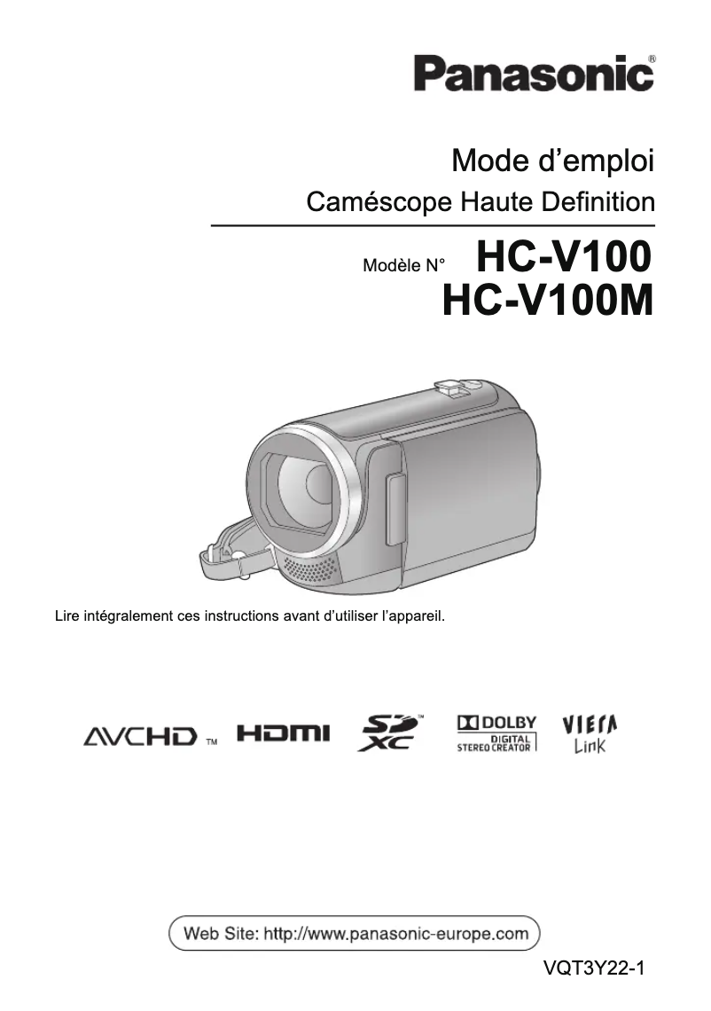 Image de la première page du manuel de l'appareil HC-V100