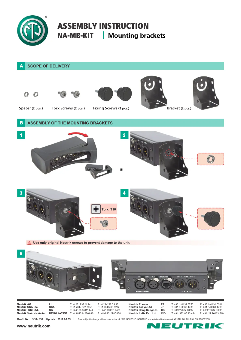 Page 1 de la notice Manuel utilisateur Neutrik NA-MB-KIT