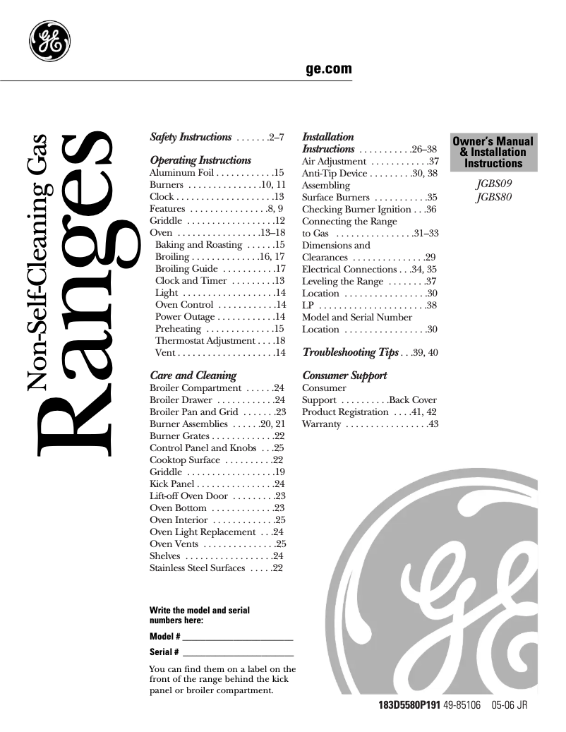 Página 1 del manual Manual de uso y mantenimiento GE JGBS09PEHWW