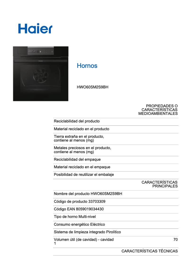 Page 1 de la notice Label énergétique Haier HWO60SM2S9BH