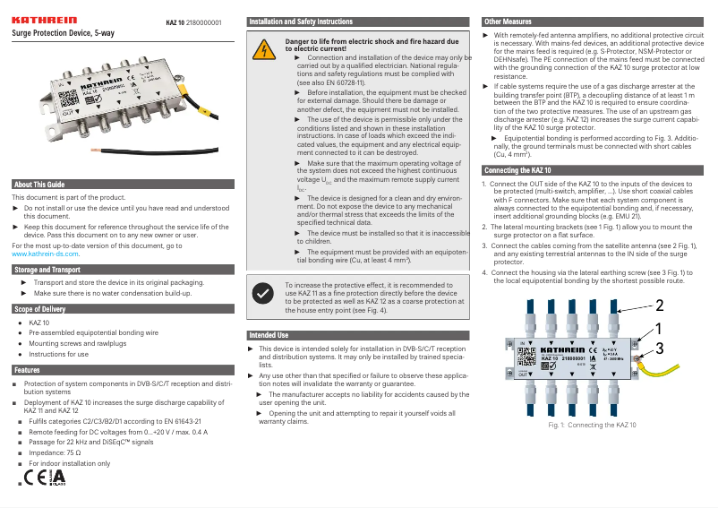 Page 1 de la notice Manuel utilisateur Kathrein KAZ 10