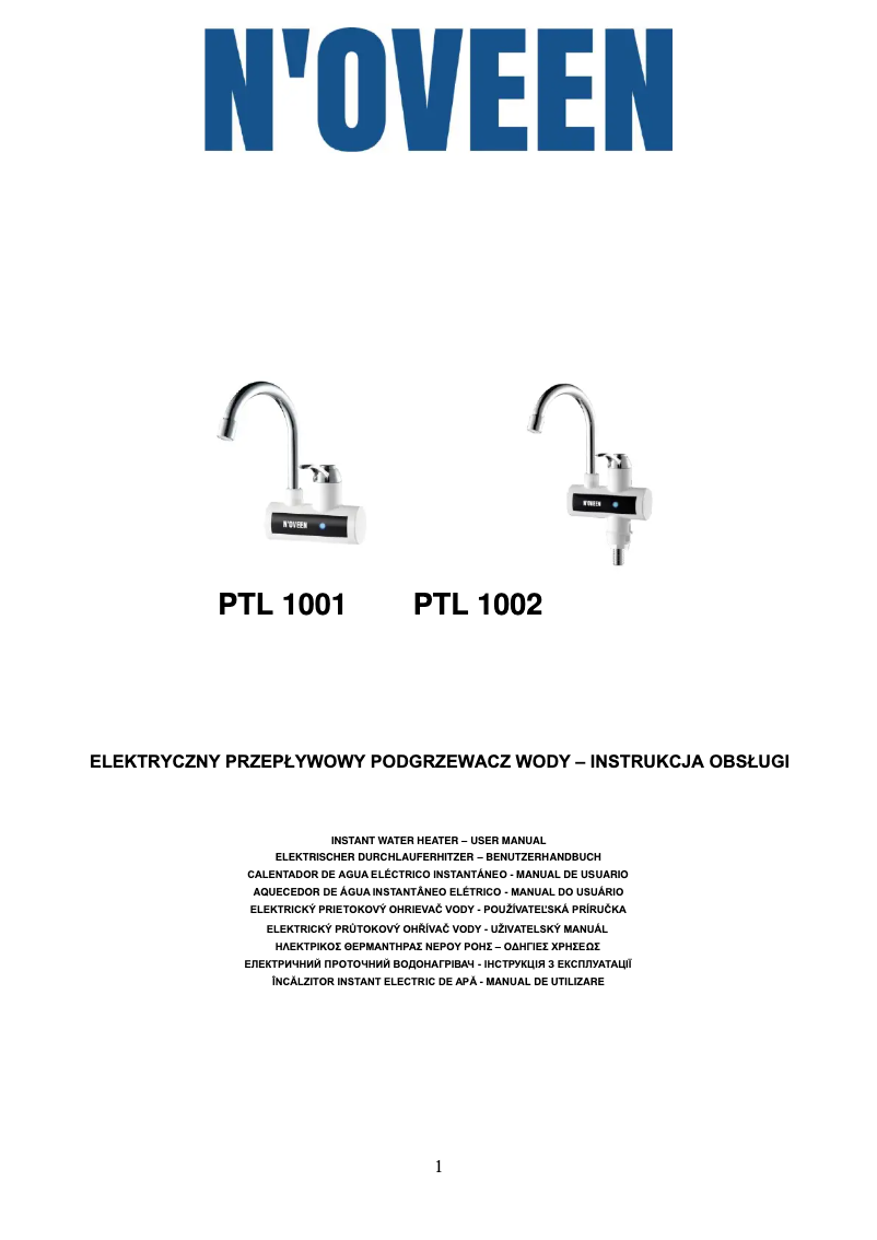 Page n°1 - Manuel utilisateur N'oveen PTL 1002