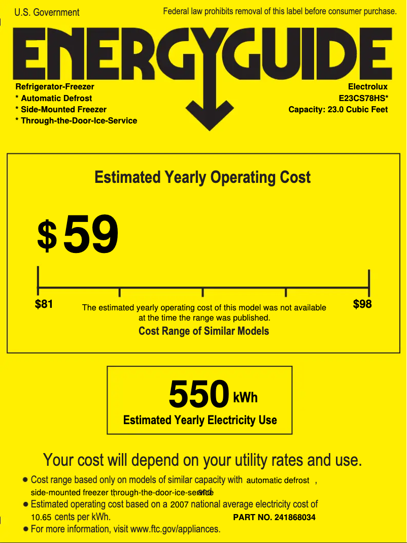 Page 1 de la notice Label énergétique Electrolux E23CS78HSS