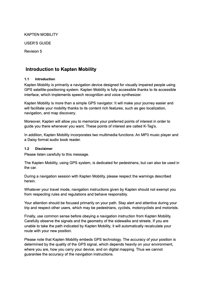 Page 1 de la notice Manuel utilisateur Kapsys Kapten Mobility