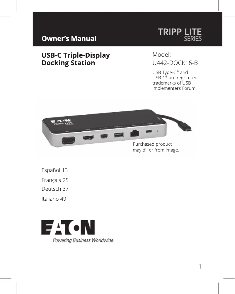 Page n°1 - Manuel utilisateur Tripp Lite U442-DOCK16-B