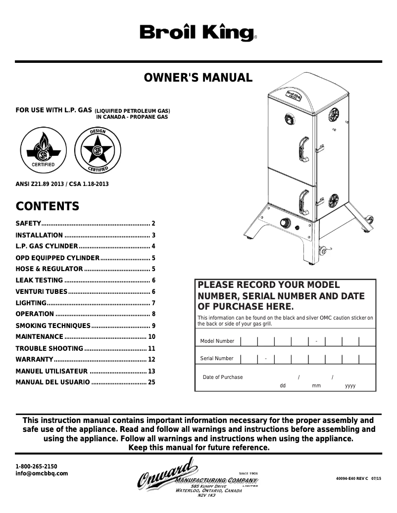 Page 1 de la notice Manuel utilisateur Broil King 923613