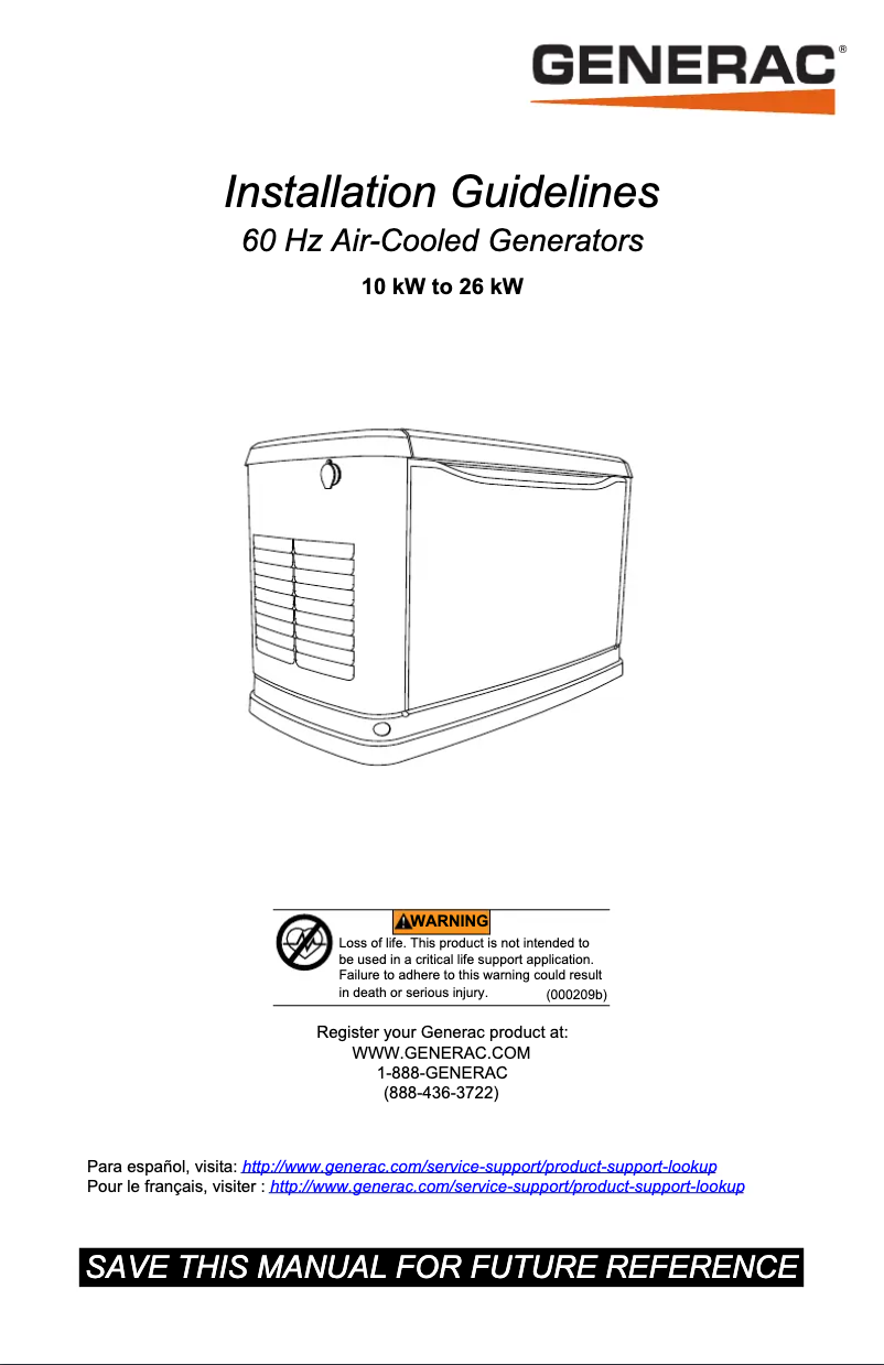 Page n°1 - Guide d'installation Generac 7225