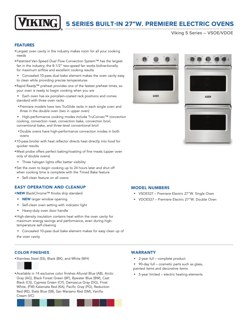 Page 1 de la notice Fiche technique Viking VSOE527