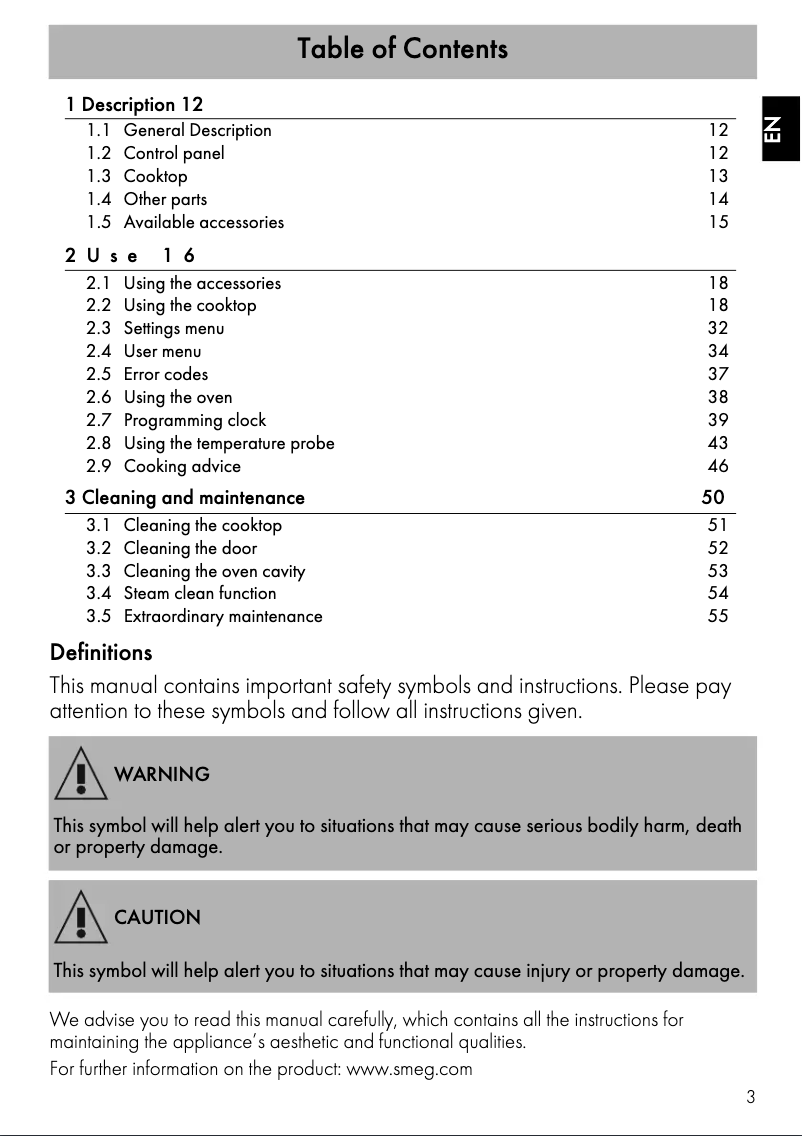 Page 1 de la notice Fiche technique Smeg SPR24UIMX