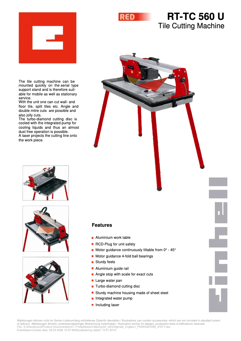 Page 1 de la notice Manuel utilisateur Einhell RT-TC 560 U