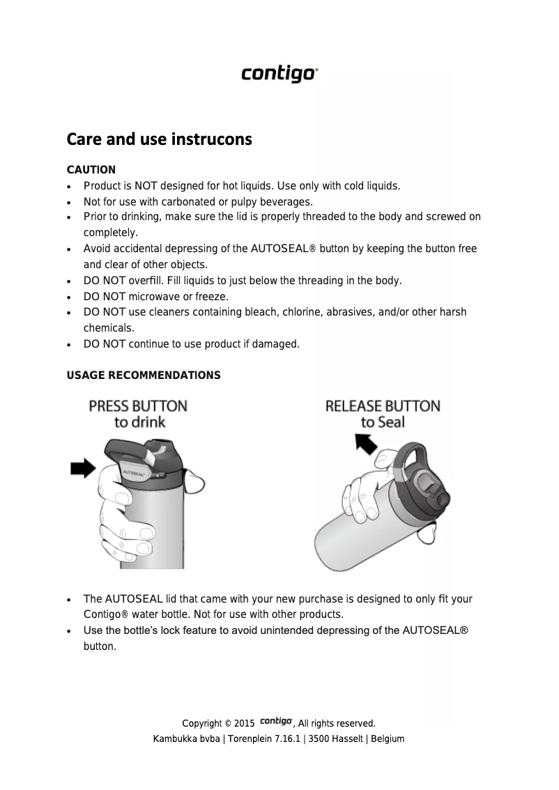 Page 1 de la notice Manuel utilisateur Contigo Cortland