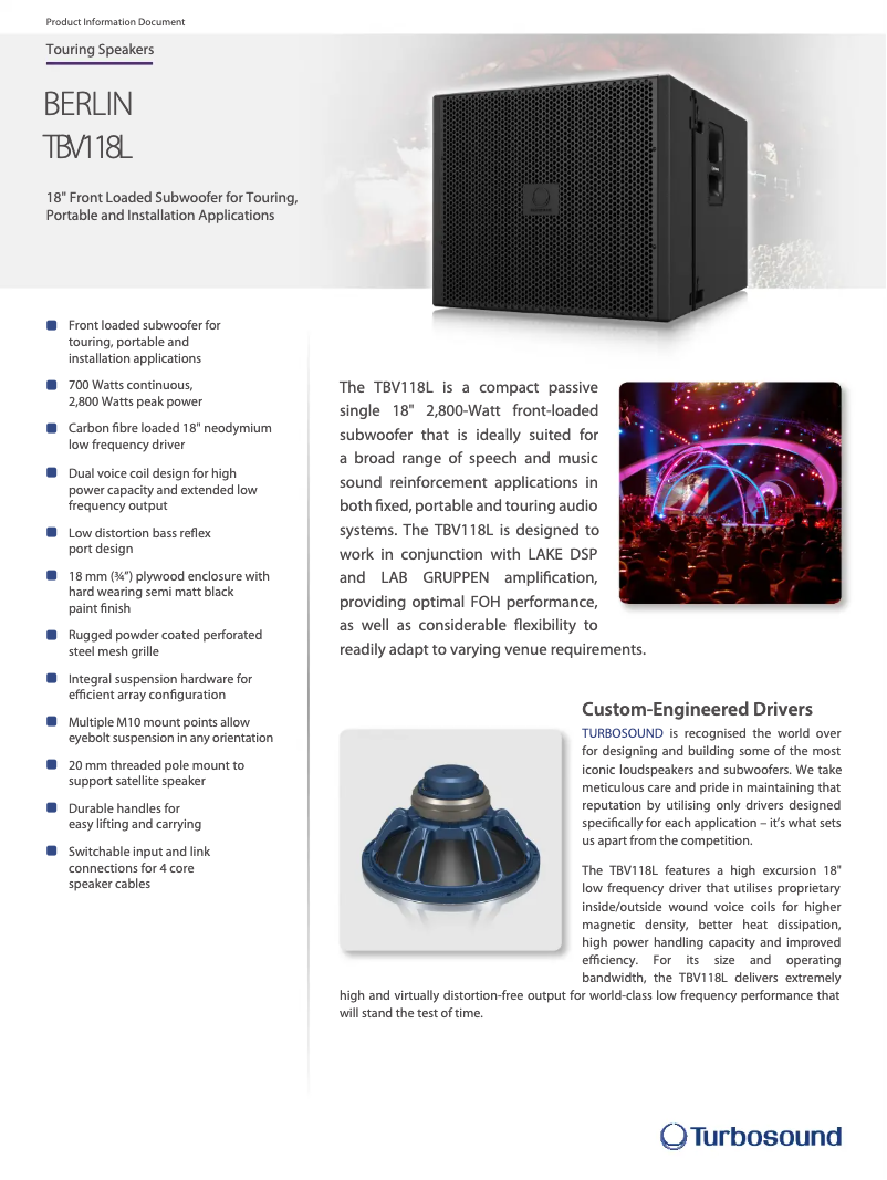 Página 1 del manual Ficha técnica Turbosound Berlin TBV118L