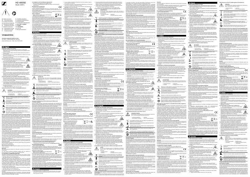 Page n°1 - Instructions de sécurité Sennheiser HD 450SE